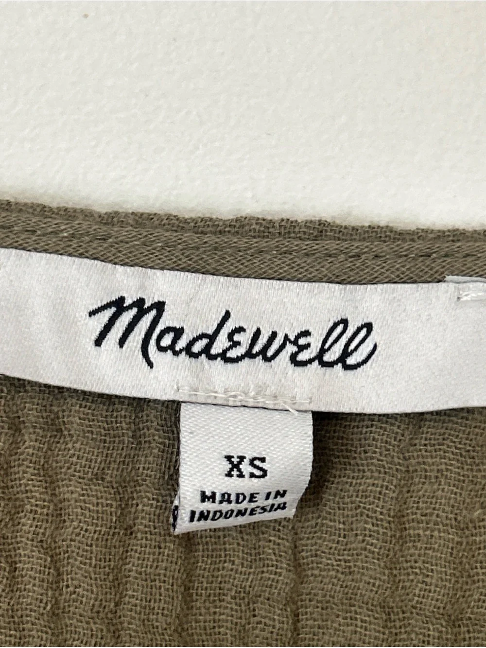 Madewell Olive Smocked V-Neck Peasant Blouse